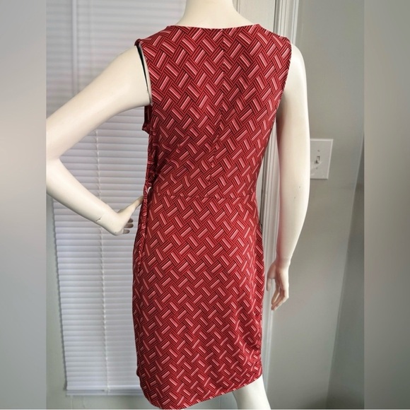 Banana Republic Red Geometric Faux Wrap Sheath Dress Size Small Petite SP - Picture 3 of 7